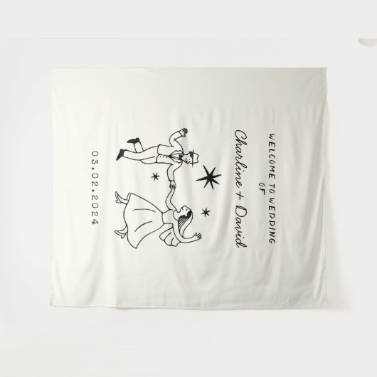 Hand getrokken krabbel bruiloft welkom wandkleed (Voorkant (horizontaal))