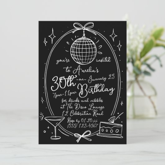 Hand getrokken krabbel cocktail 30th elke leeftijd kaart (Staand voorkant)