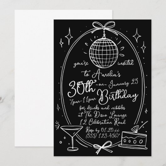 Hand getrokken krabbel cocktail 30th elke leeftijd kaart (Voorkant / Achterkant)