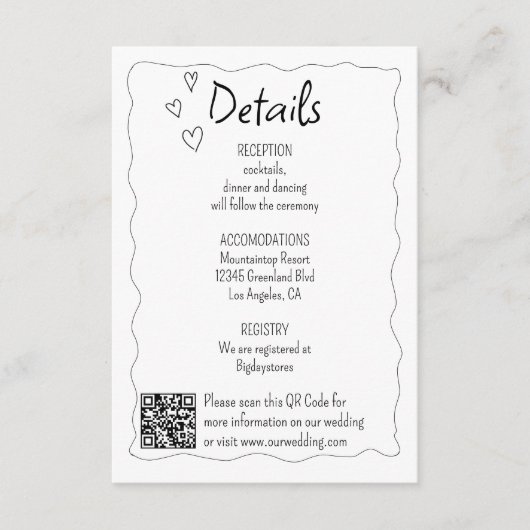 Hand getrokken krabbel doedel bruiloft informatiekaartje (Voorkant)