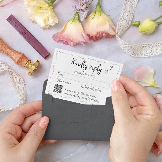 Hand getrokken krabbel doedel bruiloft RSVP kaartje