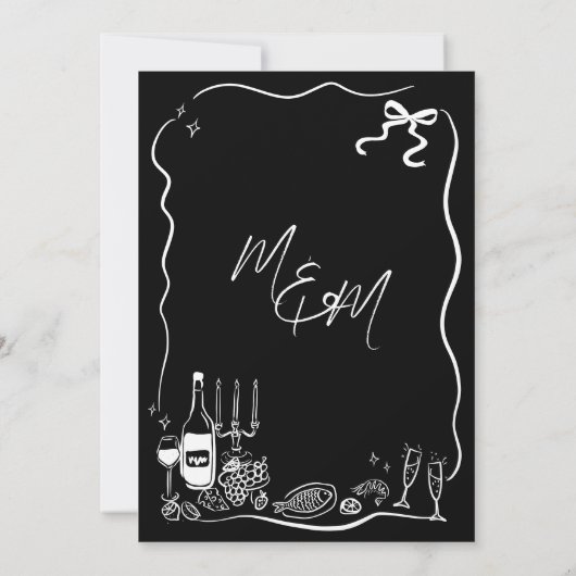 Hand Getrokken Krabbel Doodles Bruid & Bruidegom H Save The Date (Achterkant)