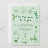 Hand getrokken krabbel glitter groen kerstfeest kaart (Voorkant)