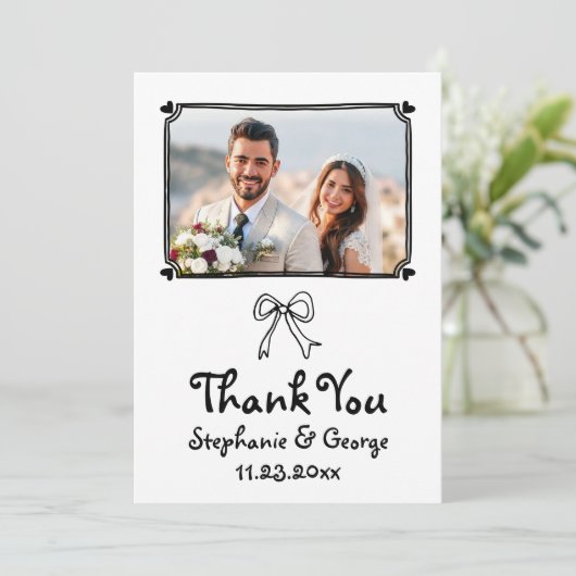 Hand getrokken krabbel grillige foto bruiloft bedankkaart (Staand voorkant)