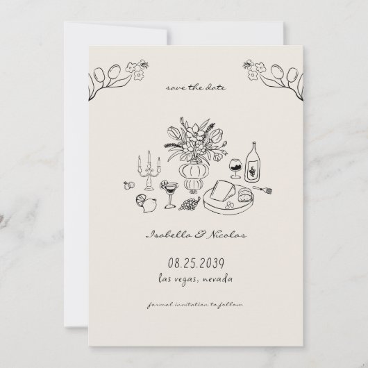 Hand getrokken krabbel grillige handschrift bruilo save the date (Voorkant)