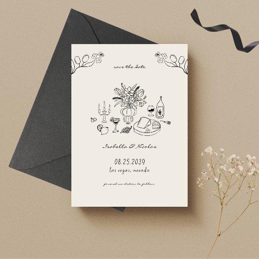 Hand getrokken krabbel grillige handschrift bruilo save the date