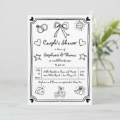 Hand getrokken krabbel grillige paar douche kaart (Staand voorkant)