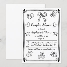 Hand getrokken krabbel grillige paar douche kaart