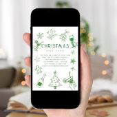 Hand getrokken krabbel groene glitter kerstfeest kaart