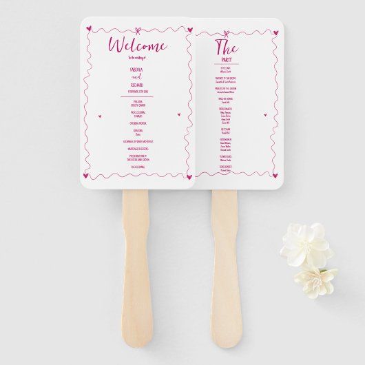 Hand getrokken krabbel illustraties bruiloft progr handwaaier (Voorkant en achterkant)