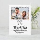 Hand getrokken krabbel kronkelen grillige bruiloft bedankkaart (Staand voorkant)