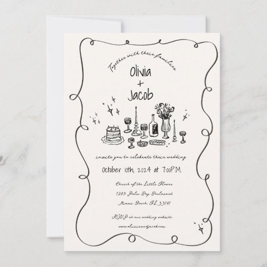 Hand getrokken krabbel kronkelen plezier boog brui kaart (Voorkant)