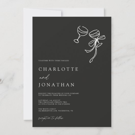 Hand getrokken krabbel moderne zwarte bruiloft kaart (Voorkant)