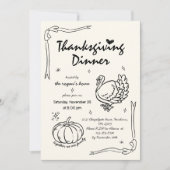 Hand getrokken krabbel pompoen Turkije Thanksgivin Kaart (Voorkant)