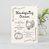 Hand getrokken krabbel pompoen Turkije Thanksgivin Kaart (Staand voorkant)