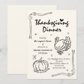 Hand getrokken krabbel pompoen Turkije Thanksgivin Kaart (Voorkant / Achterkant)