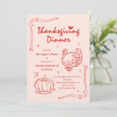 Hand getrokken krabbel pompoen Turkije Thanksgivin Kaart (Staand voorkant)