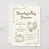 Hand getrokken krabbel pompoen Turkije Thanksgivin Kaart (Voorkant)