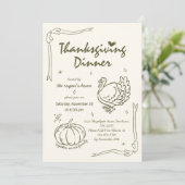 Hand getrokken krabbel pompoen Turkije Thanksgivin Kaart (Staand voorkant)