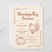 Hand getrokken krabbel pompoen Turkije Thanksgivin Kaart (Voorkant)