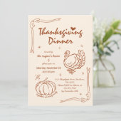 Hand getrokken krabbel pompoen Turkije Thanksgivin Kaart (Staand voorkant)