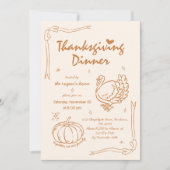 Hand getrokken krabbel pompoen Turkije Thanksgivin Kaart (Voorkant)