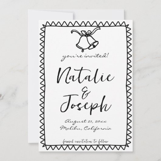 Hand getrokken krabbel retro eigenzinnige unieke b save the date (Achterkant)