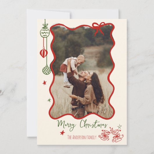 Hand getrokken krabbel retro kerstfoto feestdagenkaart (Voorkant)