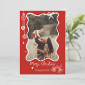 Hand getrokken krabbel retro kerstfoto feestdagenkaart (Staand voorkant)