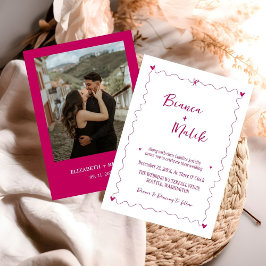 Hand getrokken krabbel roze illustratie bruiloft kaart