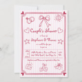 Hand getrokken krabbel roze strepen paar douche kaart (Voorkant)