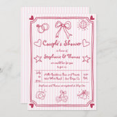 Hand getrokken krabbel roze strepen paar douche kaart (Voorkant / Achterkant)