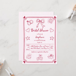 Hand getrokken krabbel roze strepen vrijgezellenfe kaart