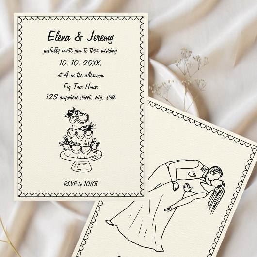 Hand getrokken krabbel  schets Franse bruiloft Kaart