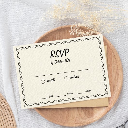 Hand getrokken krabbel  schets Franse bruiloft RSVP Kaartje