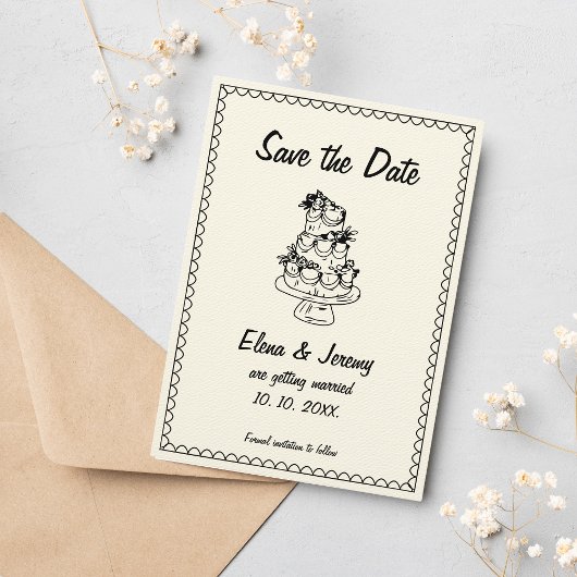 Hand getrokken krabbel schets Franse bruiloft Save The Date