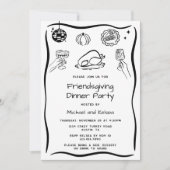 Hand getrokken krabbel Thanksgiving Dinner Invitat Kaart (Voorkant)