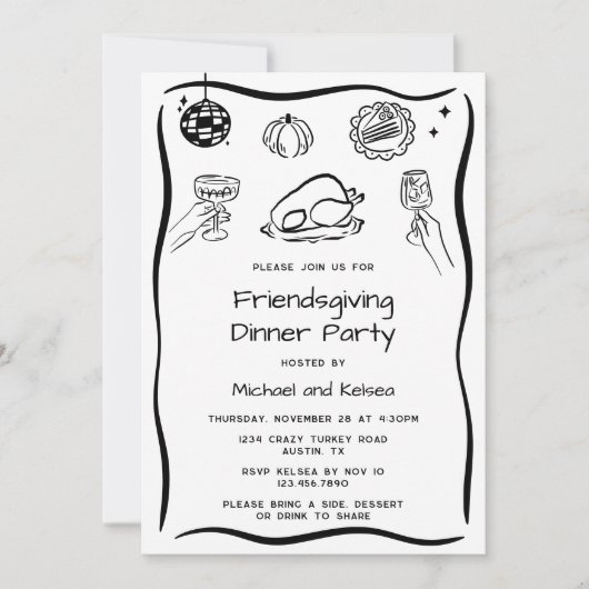 Hand getrokken krabbel Thanksgiving Dinner Invitat Kaart (Voorkant)
