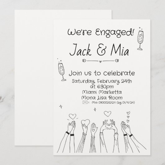 Hand getrokken krabbel uitnodiging (Voorkant / Achterkant)