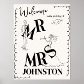 Hand getrokken, krabbel Welkom Trouwteken Poster (Voorkant)