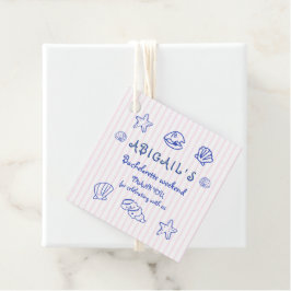 Hand getrokken krabbel zeeschelpen roze bacheloret bedankjes labels