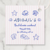 Hand getrokken krabbel zeeschelpen roze bacheloret bedankjes labels (Achterkant)