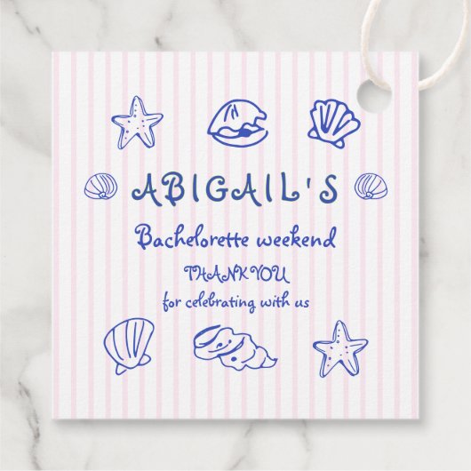 Hand getrokken krabbel zeeschelpen roze bacheloret bedankjes labels (Achterkant)