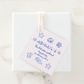 Hand getrokken krabbel zeeschelpen roze bacheloret bedankjes labels (In situ)