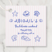 Hand getrokken krabbel zeeschelpen roze bacheloret bedankjes labels (Voorkant)