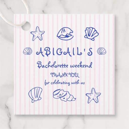 Hand getrokken krabbel zeeschelpen roze bacheloret bedankjes labels (Voorkant)