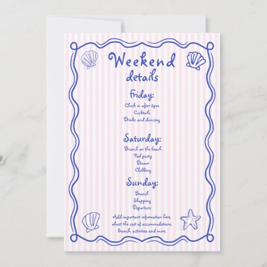 Hand getrokken krabbel zeeschelpen roze bacheloret kaart (Achterkant)