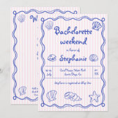 Hand getrokken krabbel zeeschelpen roze bacheloret kaart (Voorkant / Achterkant)