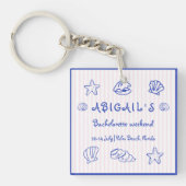 Hand getrokken krabbel zeeschelpen roze bacheloret sleutelhanger (voorkant)