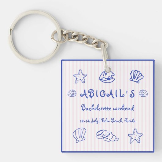 Hand getrokken krabbel zeeschelpen roze bacheloret sleutelhanger (voorkant)